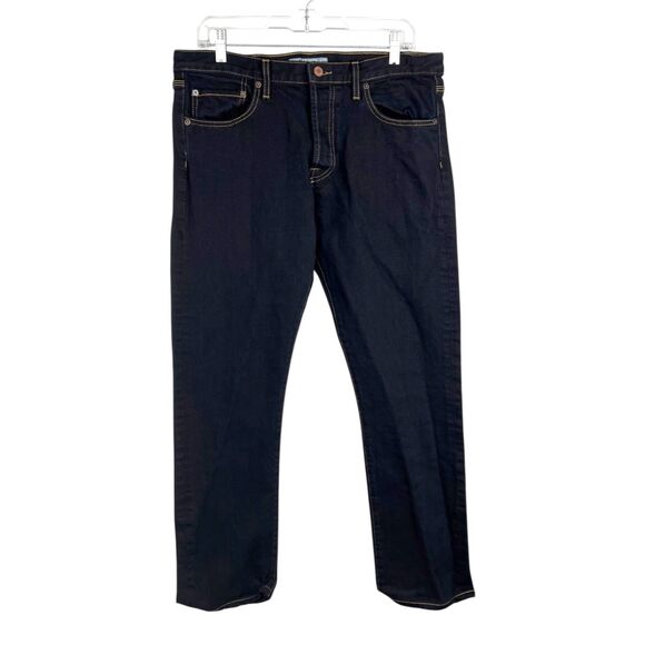 Baldwin Jeans Men 34 x 30 Blue Denim Dark Wash Straight Leg Button Fly Bottoms - Picture 1 of 11